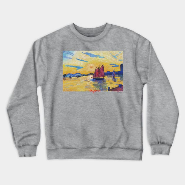 New York Sunset with sail boat Crewneck Sweatshirt by tobycentreart